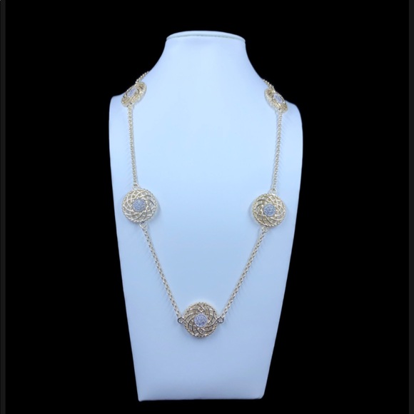 Beautiful Gold Tone Disk & Clear Crystals Necklace - Picture 6 of 6